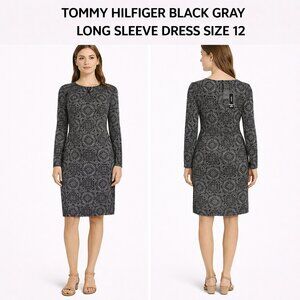 TOMMY HILFIGER BLACK GRAY LONG SLEEVE DRESS SIZE 12 NWT
